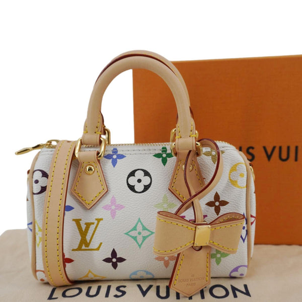 LOUIS VUITTON Nano Speedy Murakami Monogram Multicolor Canvas Shoulder Bag White