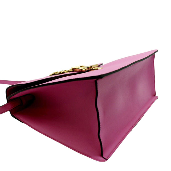 GUCCI Sylvie Medium Web Smooth Leather Top Handle Shoulder Bag Pink 431665