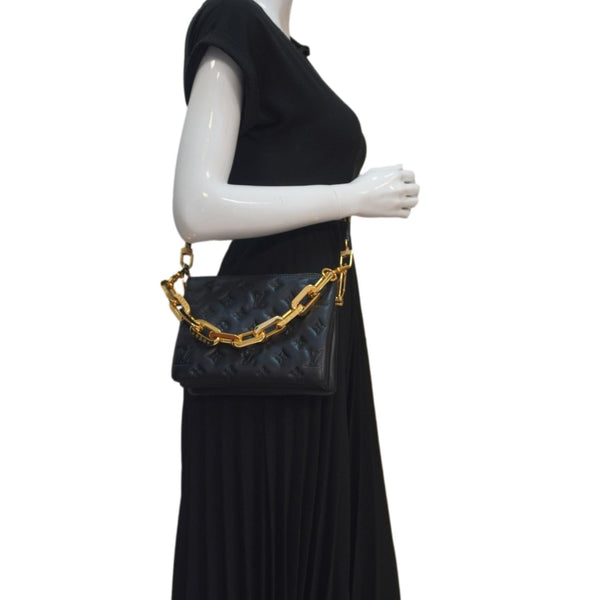 LOUIS VUITTON Coussin BB Monogram Embossed Leather Shoulder Bag Black