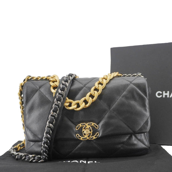 CHANEL 19 Flap Large Lambskin Leather Shoulder Bag Black