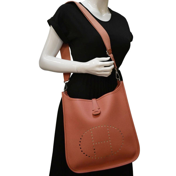 HERMES Evelyne PM III Clemence Leather Crossbody Bag Crevette