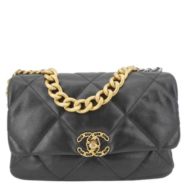 CHANEL 19 Flap Large Lambskin Leather Shoulder Bag Black