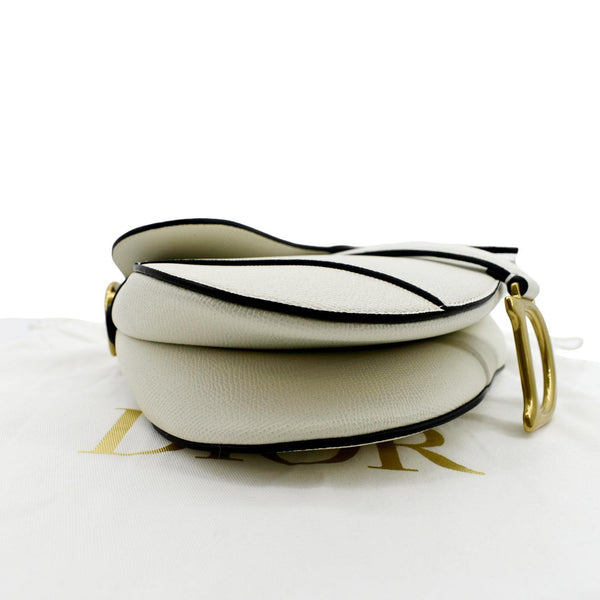 CHRISTIAN DIOR Saddle Grained Calfskin Leather Shoulder Bag Ivory
