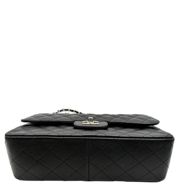 CHANEL Classic Jumbo Double Flap Quilted Caviar Leather Shoulder Bag Black
