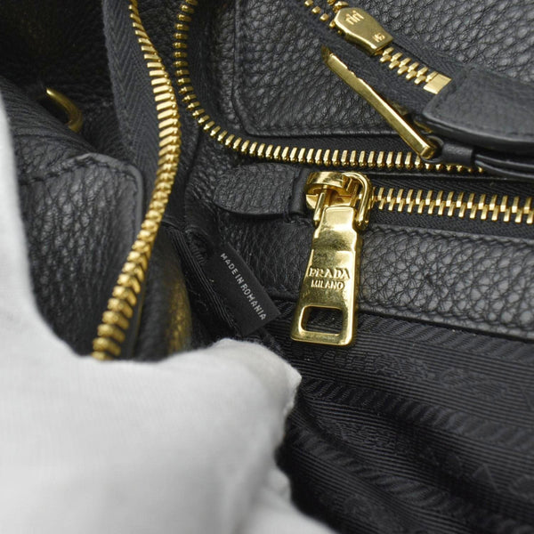 PRADA Vitello Daino Large Leather Tote Bag Black