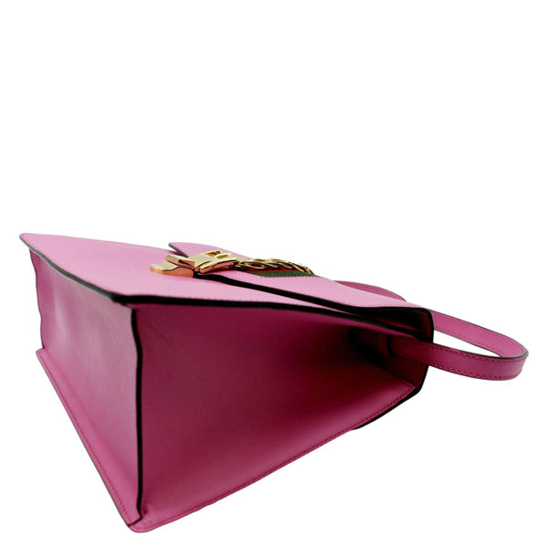 GUCCI Sylvie Medium Web Smooth Leather Top Handle Shoulder Bag Pink 431665