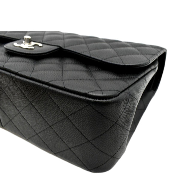 CHANEL Classic Jumbo Double Flap Quilted Caviar Leather Shoulder Bag Black