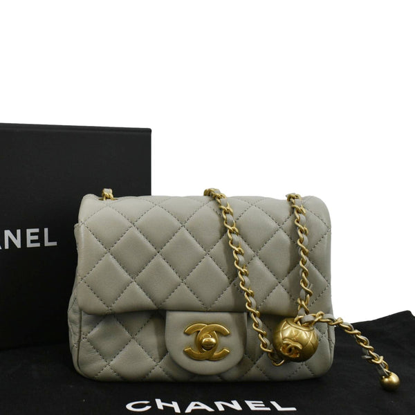 CHANEL CC Pearl Crush Mini Flap Quilted Lambskin Leather Shoulder Bag Light Grey