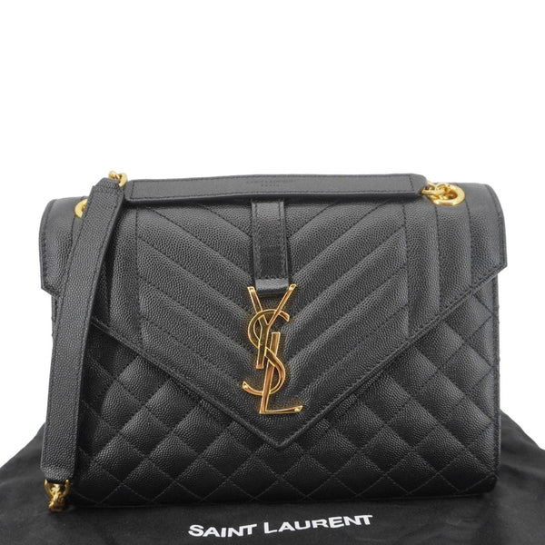 YVES SAINT LAURENT Envelope Medium Grain De Poudre Leather Shoulder Bag Black
