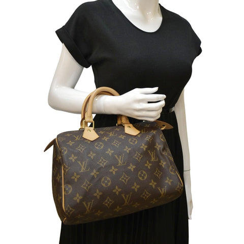 LOUIS VUITTON Speedy 25 Monogram Canvas Satchel Bag Brown