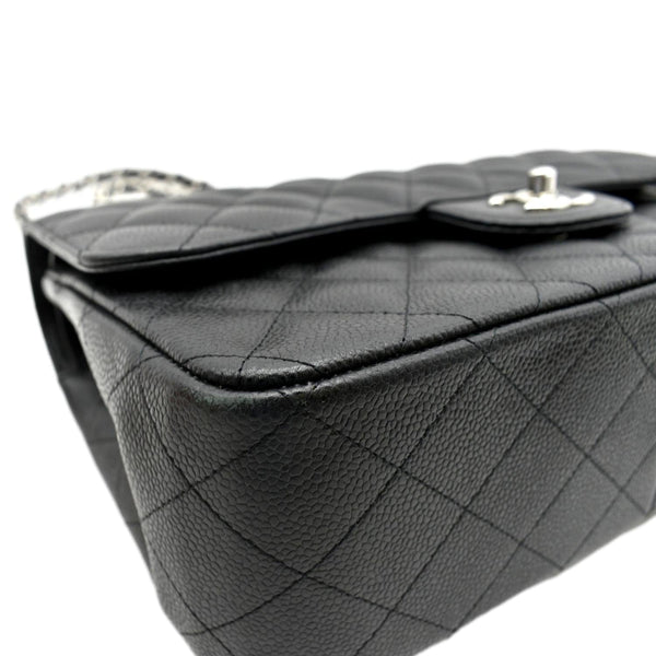CHANEL Classic Jumbo Double Flap Quilted Caviar Leather Shoulder Bag Black