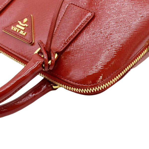 PRADA Promenade Small Saffiano Patent Leather Shoulder Bag Red