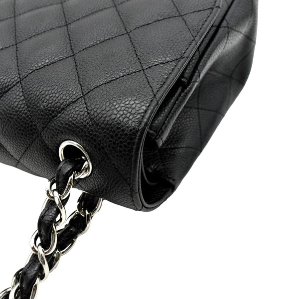 CHANEL Classic Jumbo Double Flap Quilted Caviar Leather Shoulder Bag Black