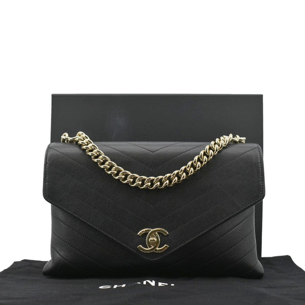 CHANEL Coco Flap Chevron Stitched Leather Shoulder Bag Black