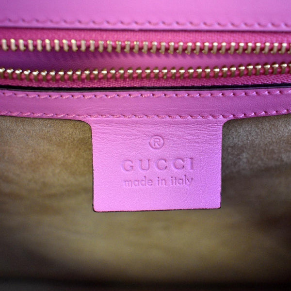 GUCCI Sylvie Medium Web Smooth Leather Top Handle Shoulder Bag Pink 431665