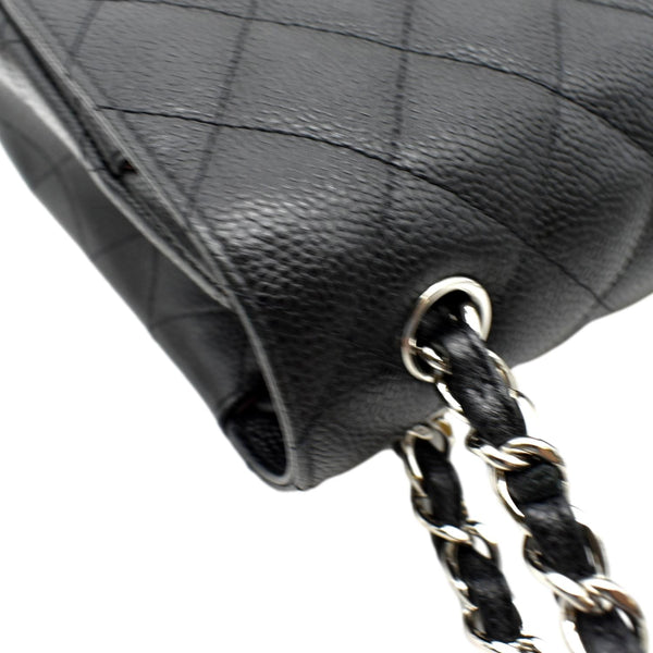 CHANEL Classic Jumbo Double Flap Quilted Caviar Leather Shoulder Bag Black