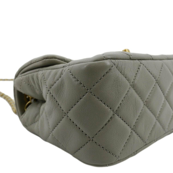 CHANEL CC Pearl Crush Mini Flap Quilted Lambskin Leather Shoulder Bag Light Grey