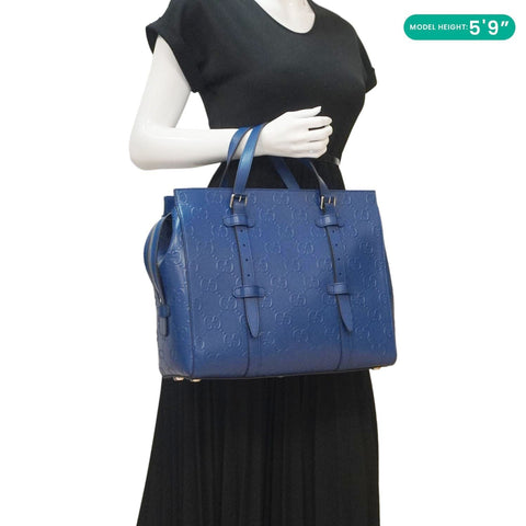 GUCCI Autre Marque GG Embossed Leather Tote Bag Blue 625774
