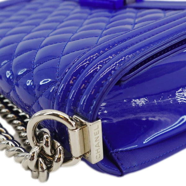 CHANEL Boy Flap Medium Plexiglass Patent Leather Crossbody Bag Blue