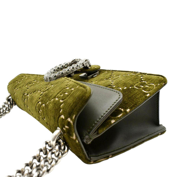 GUCCI Dionysus Small GG Velvet Shoulder Bag Olive 499623
