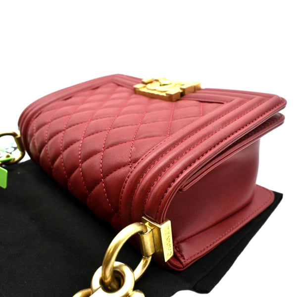 CHANEL Boy Small Quilted Leather Shoulder Bag Red