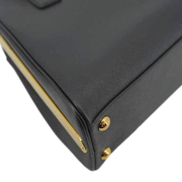 PRADA Frame Saffiano Leather Top Handle Bag Black