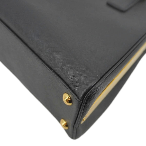 PRADA Frame Saffiano Leather Top Handle Bag Black