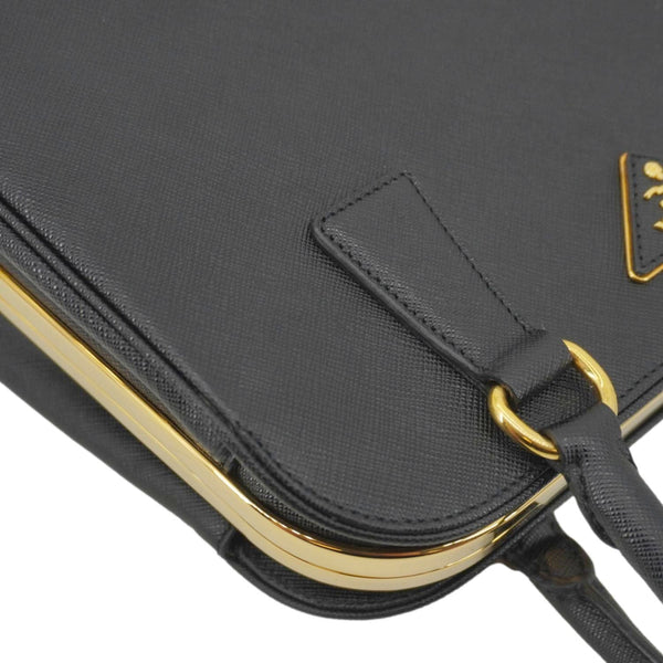 PRADA Frame Saffiano Leather Top Handle Bag Black