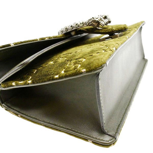 GUCCI Dionysus Small GG Velvet Shoulder Bag Olive 499623