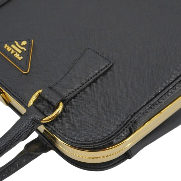 PRADA Frame Saffiano Leather Top Handle Bag Black