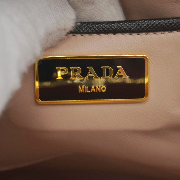 PRADA Frame Saffiano Leather Top Handle Bag Black