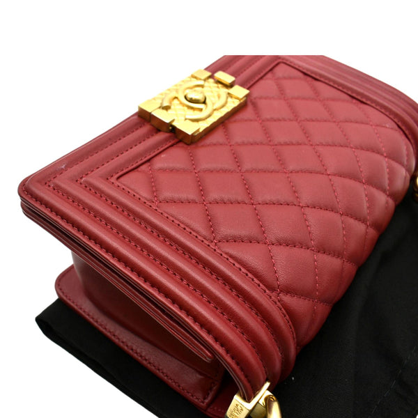 CHANEL Boy Small Quilted Leather Shoulder Bag Red