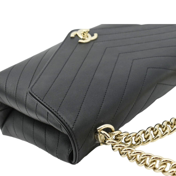 CHANEL Coco Flap Chevron Stitched Leather Shoulder Bag Black