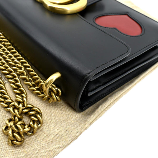 GUCCI Knight Malaga Kid Heart Medium Leather Crossbody Bag Black 431777