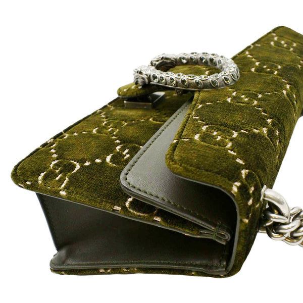 GUCCI Dionysus Small GG Velvet Shoulder Bag Olive 499623