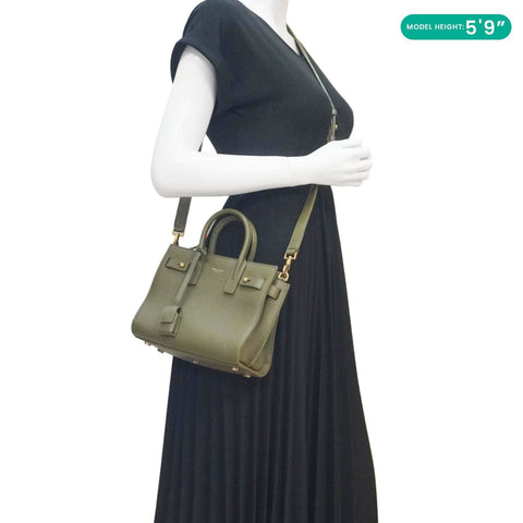 YVES SAINT LAURENT Sac De Jour Leather Shoulder Bag Olive Green