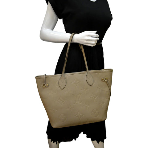 LOUIS VUITTON Neverfull MM Monogram Empreinte Tote Bag Tourterelle