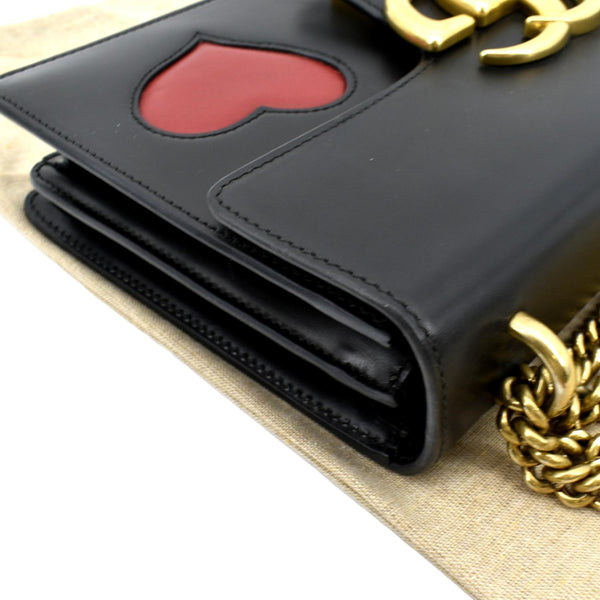 GUCCI Knight Malaga Kid Heart Medium Leather Crossbody Bag Black 431777