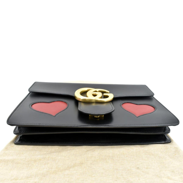 GUCCI Knight Malaga Kid Heart Medium Leather Crossbody Bag Black 431777