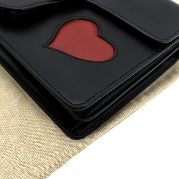 GUCCI Knight Malaga Kid Heart Medium Leather Crossbody Bag Black 431777