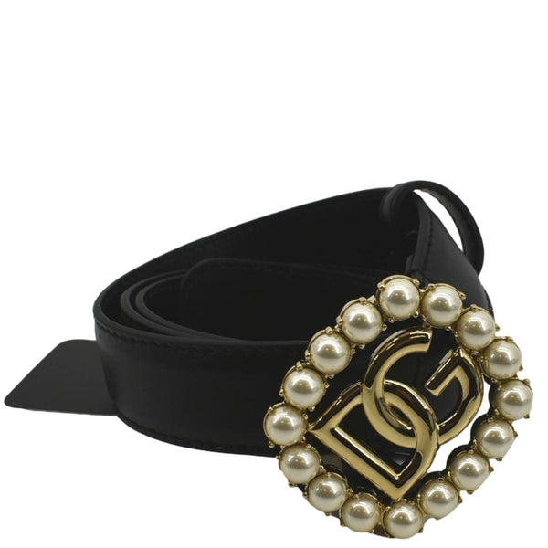 Dolce & Gabbana DG Logo Pearl Leather Belt in Black - Product