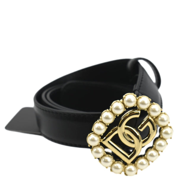 Dolce & Gabbana DG Logo Pearl Leather Belt in Black - Monogram