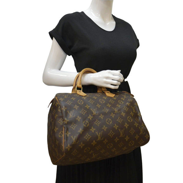 LOUIS VUITTON Speedy 30 Monogram Canvas Satchel Bag Brown