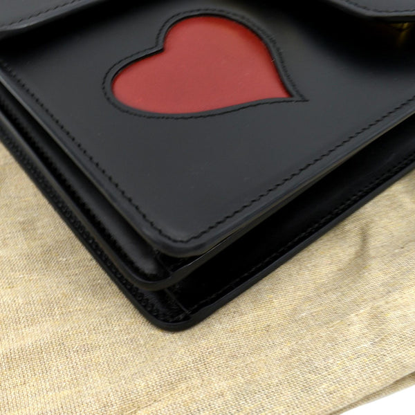 GUCCI Knight Malaga Kid Heart Medium Leather Crossbody Bag Black 431777