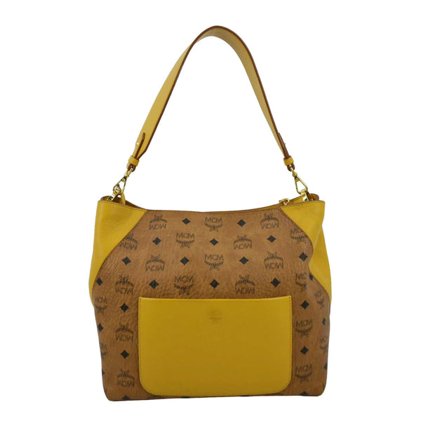 MCM Klara Large Monogram Visetos Leather Hobo Bag Yellow