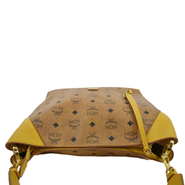 MCM Klara Large Monogram Visetos Leather Hobo Bag Yellow