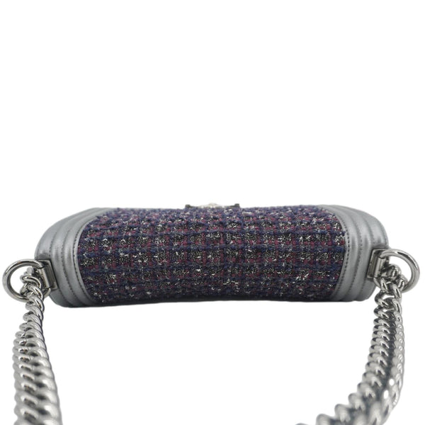 CHANEL Boy Flap Tweed Bag Shoulder Bag Silver