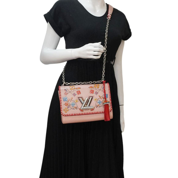 LOUIS VUITTON Twist MM Epi Flower Leather Crossbody Bag Rose Ballerine
