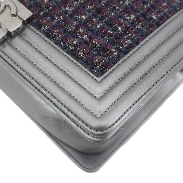 CHANEL Boy Flap Tweed Bag Shoulder Bag Silver