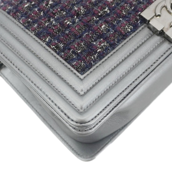 CHANEL Boy Flap Tweed Bag Shoulder Bag Silver